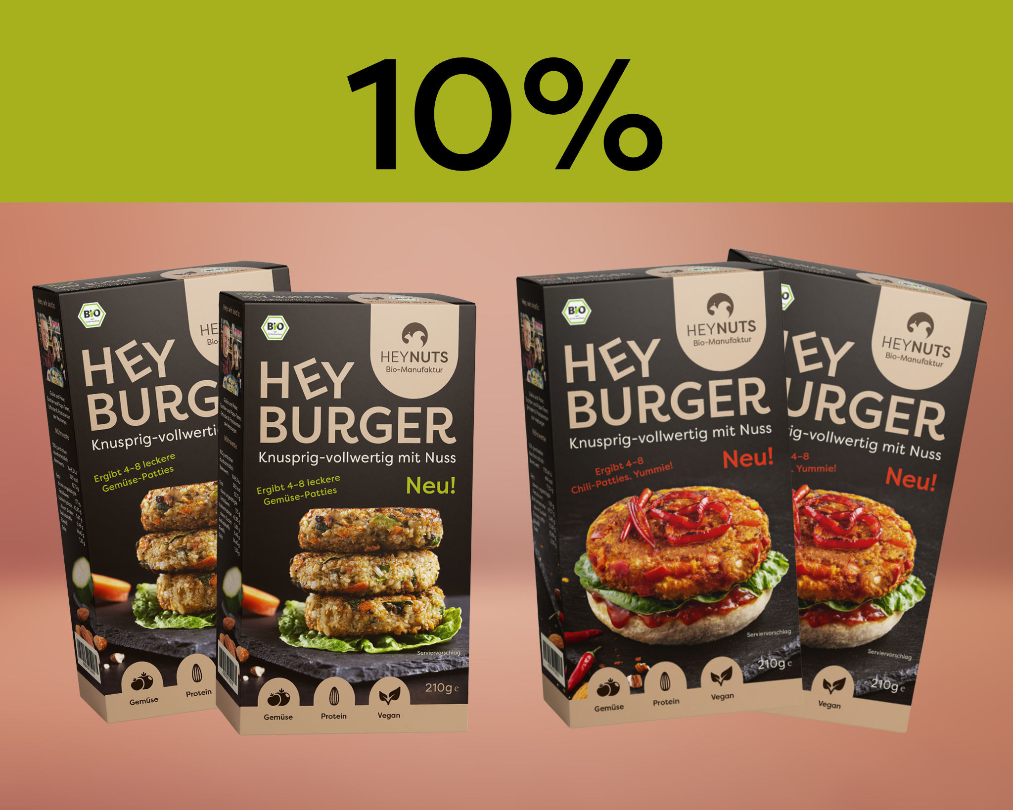 HEYBURGER Vielfalt – Bio-Burger-Set: Herzhaft, Pikant & Süß (inkl. Versand)
