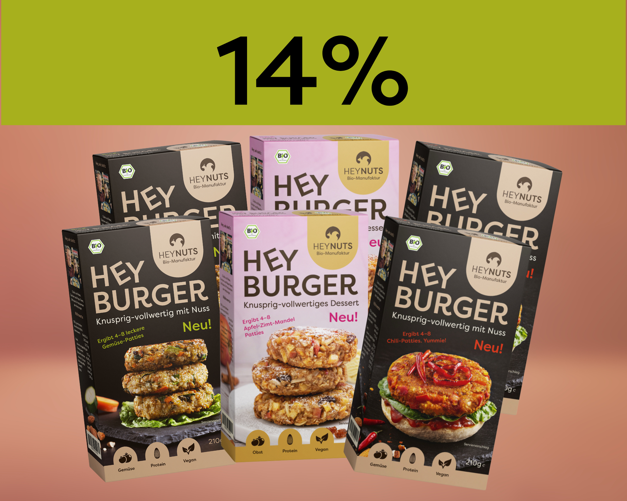 HEYBURGER Vielfalt – Bio-Burger-Set: Herzhaft, Pikant & Süß (inkl. Versand)