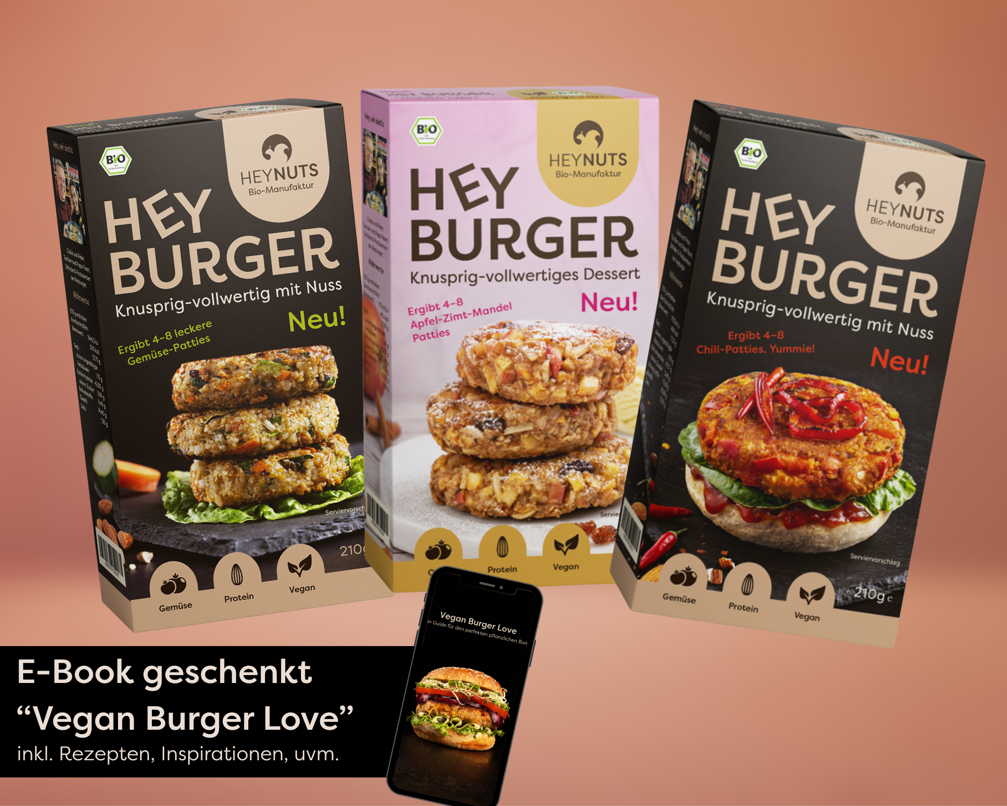 HEYBURGER Vielfalt – Bio-Burger-Set: Herzhaft, Pikant & Süß (inkl. Versand)