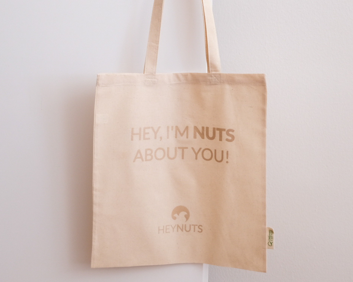 Beutel aus BIO Baumwolle "HEY, I'M NUTS ABOUT YOU!"